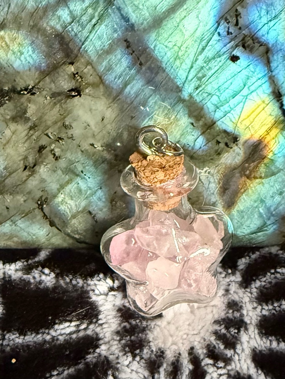 Rose Quartz In Star Bottle Pendant